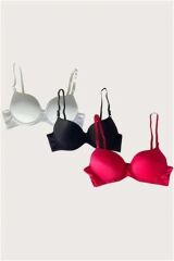 Arias Closet Beyaz-Siyah-Kırmızı 3'lü Mikro Kumaş Push Up Dolgulu Balenli Günlük Destekli Sütyen