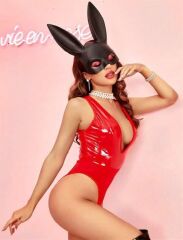 Arias Closet Parlak Kırmızı Deri Fantezi Babydoll