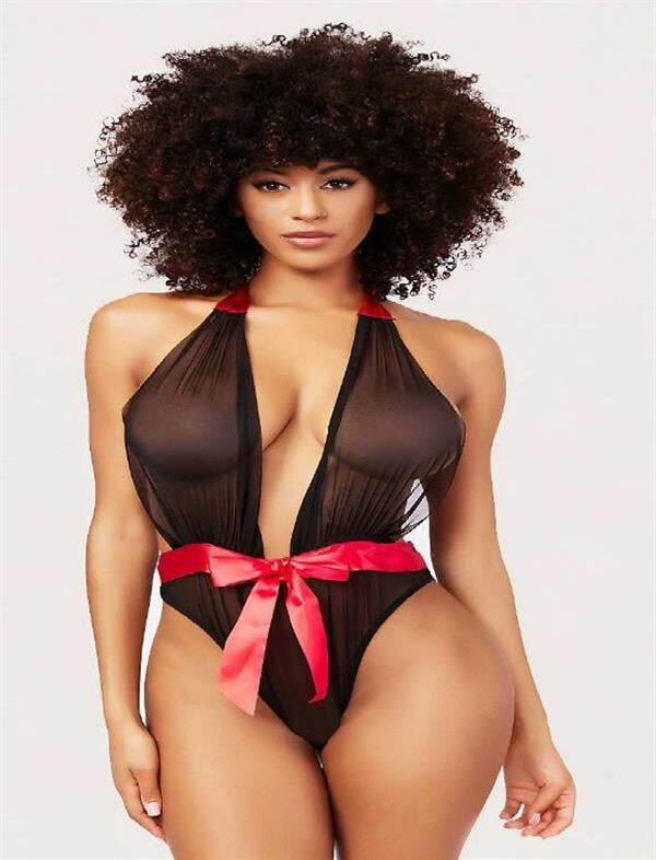 Arias Closet Siyah Transparan Tül Kırmızı Kurdelalı Fantezi Babydoll