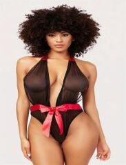 Arias Closet Siyah Transparan Tül Kırmızı Kurdelalı Fantezi Babydoll