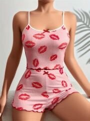 Arias Closet Pamuklu Kiss Öpücük Desen Pembe Şortlu Pijama Takımı
