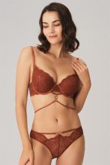 Arias Closet Balenli Destekli Dolgulu Göbek Detaylı Dantelli Sütyen ve Slip Takım