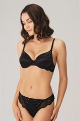 Arias Closet Dantelli Sabahlık Balenli Destekli Dolgulu Taşlı Sütyen ve String 3'lü Takım