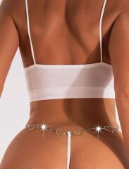 Arias Closet Zincir Kalp Detaylı Fantezi Beyaz String Tanga