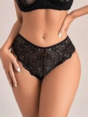 Arias Closet Siyah Dantel İşlemeli Arkası Kalp Detaylı Fantezi String Tanga