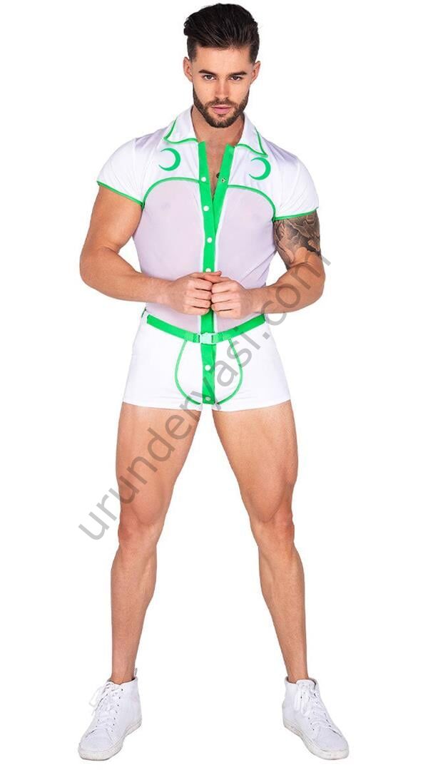 Arias Closet Beyaz Yeşil Şeritli Fantezi Erkek Kostüm