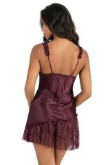 Arias Closet Mürdüm Kısa Saten Gecelik 8238