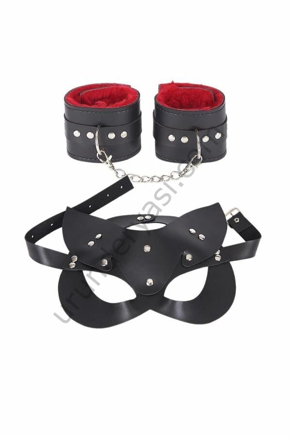 Arias Closet Maske Ve Kelepçe Deri Harness Fantezi Set