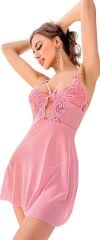 Arias Closet Pembe Dantel İşlemeli Göğüs İp Detaylı Fantezi Tül Gecelik Takımı