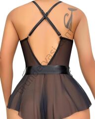 Arias Closet Siyah Dantel İşlemeli Kurdelalı Fantezi Tül Babydoll