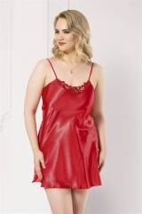 Arias Closet Büyük Beden Kırmızı Kısa Saten Gecelik