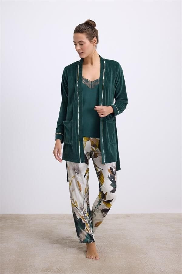 Kadın Saten Sabahlık, Atlet ve Pantolon Takım ( 11554 )