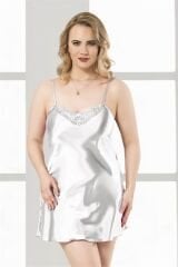 Arias Closet Büyük Beden Beyaz Kısa Saten Gecelik