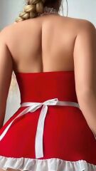 Arias Closet Kırmızı Beyaz Dantel İşlemeli Kalp Detaylı Fantezi Fransız Hizmetçi Kostümü