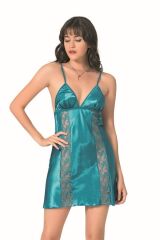 Arias Closet Petrol Kısa Saten Gecelik