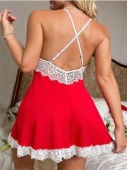 Arias Closet Kırmızı Fantezi Özel Tasarım Dantel İşlemeli Noel Yılbaşı Gecelik