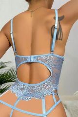 Arias Closet Özel Tasarım Dantelli Fantezi Mavi Jartiyer Takımı