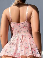 Arias Closet Pembe Dantel İşlemeli Çiçek Desenli Fantezi Gecelik