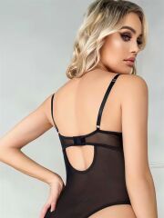 Arias Closet Siyah Dantel İşlemeli Özel Bölgesi Açık Fantezi Body Jartiyer Takımı