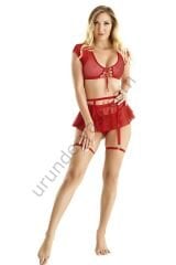 Arias Closet Kırmızı Büstiyerli Tül Etekli Fantezi Jartiyer Takımı