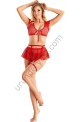 Arias Closet Kırmızı Büstiyerli Tül Etekli Fantezi Jartiyer Takımı