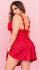 Arias Closet Büyük Beden Kırmızı Dantel İşlemeli Fantezi Gecelik