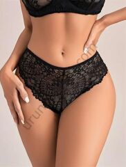 Arias Closet Siyah Dantel İşlemeli Arkası Kalp Detaylı Fantezi String Tanga