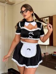 Arias Closet Büyük Beden Mini Etekli Büstiyerli Fantezi Hizmetçi Kostümü