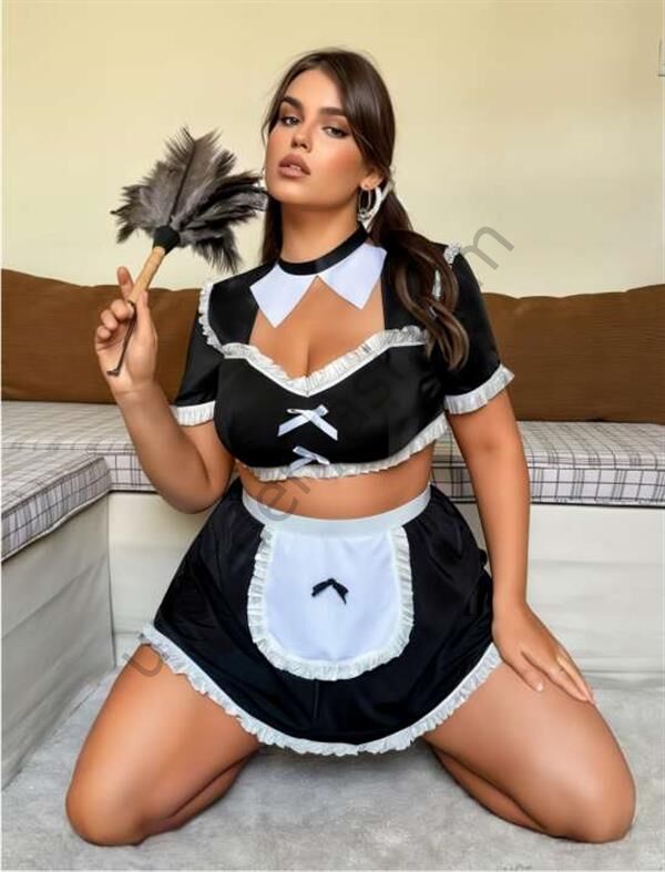 Arias Closet Büyük Beden Mini Etekli Büstiyerli Fantezi Hizmetçi Kostümü