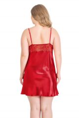 Arias Closet Büyük Beden Kırmızı Kısa İkili Saten Sabahlık Gecelik Takımı