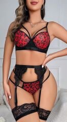 Arias Closet Kırmızı Leopar Desenli Fantezi Jartiyer Takımı