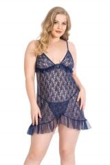 Arias Closet Büyük Beden Lacivert Kısa Tül Gecelik