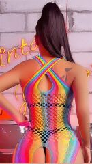 Arias Closet Gökkuşağı Desenli Fileli Fantezi Vücut Çorabı