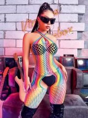 Arias Closet Gökkuşağı Desenli Fileli Fantezi Vücut Çorabı