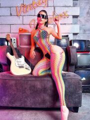 Arias Closet Gökkuşağı Desenli Fileli Fantezi Vücut Çorabı