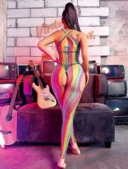 Arias Closet Gökkuşağı Desenli Fileli Fantezi Vücut Çorabı