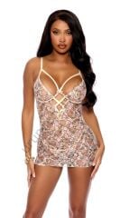 Arias Closet Çiçek Desenli İp Detaylı Tül Fantezi Gecelik