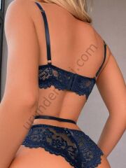 Arias Closet Kalp Aksesuarlı Dantelli Fantezi Mavi Jartiyer Takım