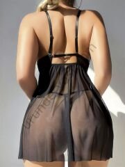 Arias Closet Siyah Göğüs Detaylı Yırtmaçlı Fantezi Tül Gecelik