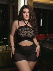 Arias Closet Siyah Dantel İşlemeli Göğüs Dekolteli Boyundan Bağlamalı Fantezi String Tül Gecelik Takımı