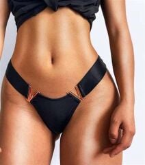 Arias Closet Siyah V Metal Aksesuarlı Fantezi String Tanga