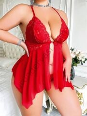 Arias Closet Büyük Beden Dantel İşlemeli Fırfırlı Dekolteli Fantezi Tül Kırmızı Gecelik