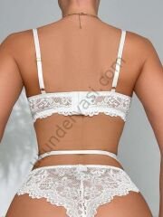 Arias Closet Kalp Aksesuarlı Dantelli Fantezi Beyaz Jartiyer Takım