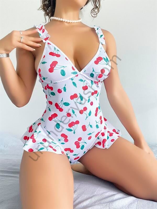 Arias Closet Vişne Desenli Fantezi Body