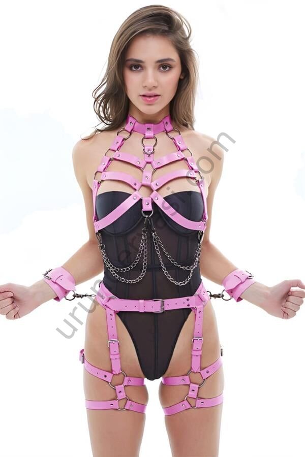 Arias Closet Fantezi Kelepçeli Pembe Harness Set