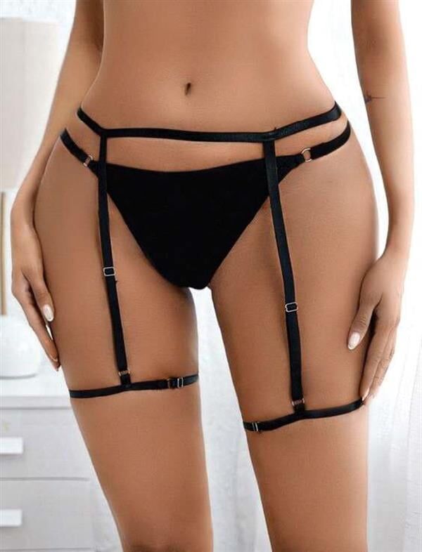 Arias Closet Siyah Bacak Bantlı Fantezi String Tanga