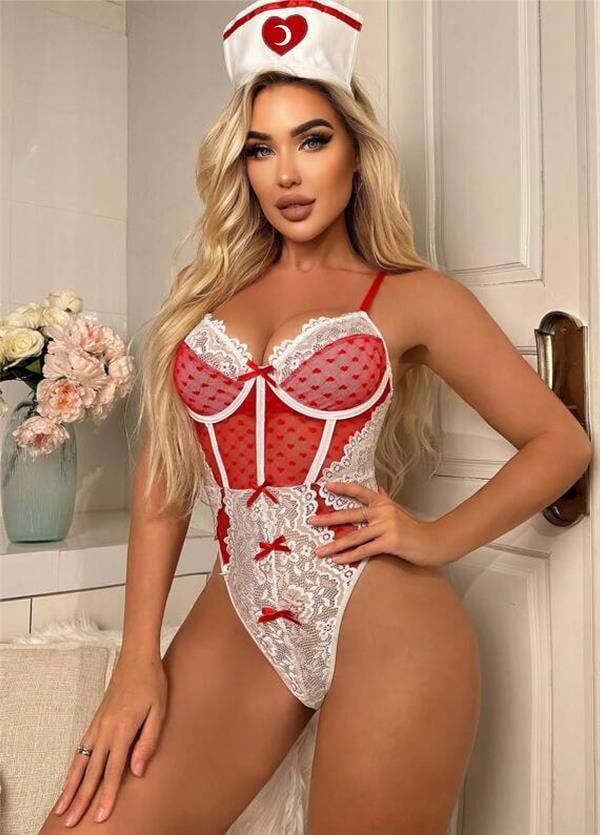 Arias Closet Kırmızı Fantezi Body Hemşire Kostümü