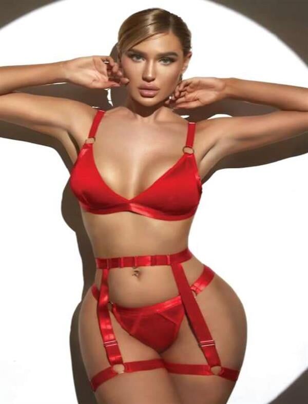 Arias Closet Kırmızı Bacak Aksesuarlı Fantezi Jartiyer Takım